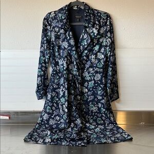 Vintage Burberry Silk Floral Navy Wrap jacket Long Baroque Viscose Blend